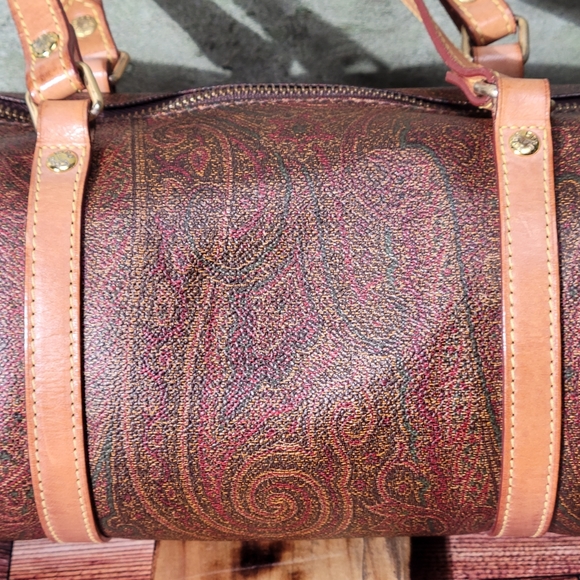 Etro Paisley Canvas Natural Leather Round Barrel shoulder purse/bag - Picture 4 of 16